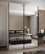 Penderie / Armoire à portes coulissantes / Couleur : Blanc / 2 tringles à vêtements / 11 compartiments / 245,5 x 170 x 64 cm / 2 Portes coulissantes / Miroir / Soft-Close