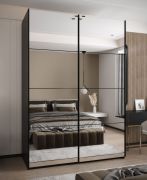 Penderie / Armoire à portes coulissantes / Miroir / 245,5 x 170 x 64 cm / 11 compartiments / Couleur : Noir / 2 portes coulissantes / Soft-Close / 2 tringles à vêtements