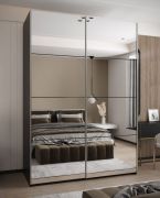 Penderie / Armoire à portes coulissantes / Couleur : Noir / Miroir / 245,5 x 170 x 64 cm / 2 portes coulissantes / 11 compartiments / Soft-Close / 2 tringles à vêtements