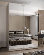 Penderie / Armoire à portes coulissantes / 245,5 x 170 x 64 cm / 11 compartiments / Soft-Close / 2 tringles à vêtements / Miroir / 2 portes coulissantes / Couleur : Cachemire