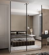 Penderie / Armoire à portes coulissantes / 245,5 x 180 x 64 cm / Soft-Close / 2 tringles à vêtements / 11 compartiments / Miroir / Couleur : Blanc / 2 portes coulissantes