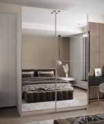 Penderie / Armoire à portes coulissantes / Miroir / 245,5 x 180 x 64 cm / Soft-Close / 2 tringles à vêtements / 11 compartiments / Couleur : Blanc / 2 portes coulissantes