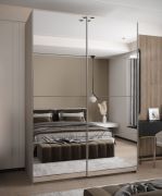 Penderie / Armoire à portes coulissantes / 245,5 x 180 x 64 cm / Couleur : Cachemire / Soft-Close / 11 compartiments / 2 tringles à vêtements / 2 portes coulissantes / Miroir