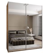 Penderie / Armoire à portes coulissantes / 245,5 x 190 x 64 cm / 2 tringles à vêtements / miroir / Couleur : Chêne Artisan / 2 portes coulissantes / 11 compartiments / Soft-Close