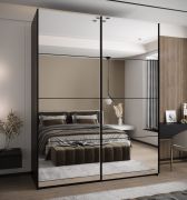 Penderie / Armoire à portes coulissantes / 2 portes coulissantes / Couleur : Noir / 2 tringles à vêtements / Soft-Close / 245,5 x 190 x 64 cm / Miroir / 11 compartiments