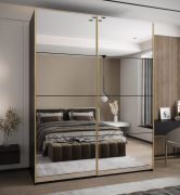 Penderie / armoire à portes coulissantes / 2 tringles à vêtements / 245,5 x 190 x 64 cm / 2 portes coulissantes / miroir / 11 compartiments / Soft-Close / Couleur : Noir