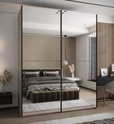 Penderie / Armoire à portes coulissantes / Couleur : Cachemire / 2 tringles à vêtements / 245,5 x 190 x 64 cm / 11 compartiments / 2 portes coulissantes / Soft-Close / Miroir