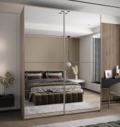 Penderie / Armoire à portes coulissantes / 245,5 x 190 x 64 cm / 11 compartiments / 2 tringles à vêtements / Soft-Close / Miroir / 2 portes coulissantes / Couleur : Cachemire