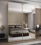 Penderie / Armoire à portes coulissantes / Couleur : Cachemire / 11 compartiments / Soft-Close / 2 portes coulissantes / 2 tringles à vêtements / Miroir / 245,5 x 190 x 64 cm