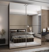 Penderie / Armoire à portes coulissantes / 2 tringles à vêtements / 2 portes coulissantes / 245,5 x 200 x 64 cm / Soft-Close / Couleur : Noir / Miroir / 11 compartiments