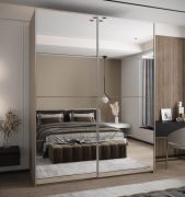 Penderie / Armoire à portes coulissantes / 11 compartiments / 2 tringles à vêtements / 2 portes coulissantes / 245,5 x 200 x 64 cm / Miroir / Soft-Close / Couleur : Cachemire