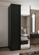 Penderie / Armoire à portes coulissantes / 245,5 x 100 x 64 cm / Couleur : Noir / Miroir / Soft-Close / 2 Barres de penderie / 2 Portes coulissantes / Miroir