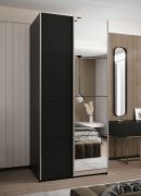 Penderie / Armoire à portes coulissantes / 2 tringles à vêtements / Couleur : Noir / Miroir / Soft-Close / 245,5 x 100 x 64 cm / 2 portes coulissantes / 6 compartiments