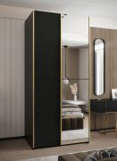 Penderie / Armoire à portes coulissantes / 2 portes coulissantes / Miroir / 6 compartiments / 245,5 x 100 x 64 cm / 2 tringles à vêtements / Couleur : Noir / Soft-Close