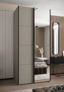 Penderie / Armoire à portes coulissantes / 245,5 x 100 x 64 cm / 2 tringles à vêtements / 6 compartiments / Couleur : Cachemire / 2 portes coulissantes / Soft-Close / Miroir
