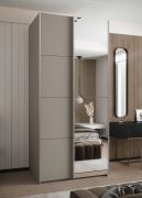 Penderie / armoire à portes coulissantes / 6 compartiments / 245,5 x 100 x 64 cm / Couleur : Cachemire / Soft-Close / Miroir / 2 tringles à vêtements / 2 portes coulissantes
