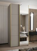 Penderie / Armoire à portes coulissantes / 6 compartiments / Soft-Close / Couleur : Cachemire / 245,5 x 100 x 64 cm / 2 tringles à vêtements / 2 portes coulissantes / Miroir
