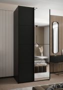 Penderie / Armoire à portes coulissantes / 245,5 x 110 x 64 cm / 6 compartiments / Soft-Close / 2 tringles à vêtements / 2 portes coulissantes / Couleur : Noir / Miroir