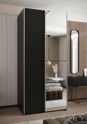 Penderie / Armoire à portes coulissantes / 245,5 x 110 x 64 cm / 6 compartiments / 2 portes coulissantes / 2 tringles à vêtements / Miroir / Couleur : Noir / Soft-Close