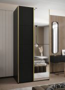 Penderie / Armoire à portes coulissantes / Soft-Close / 245,5 x 110 x 64 cm / 6 compartiments / 2 tringles à vêtements / 2 portes coulissantes / Miroir / Couleur : Noir
