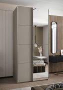 Penderie / Armoire à portes coulissantes / 245,5 x 110 x 64 cm / 6 compartiments / 2 tringles à vêtements / Soft-Close / 2 portes coulissantes / Miroir / Couleur : Cachemire