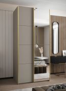 Penderie / Armoire à portes coulissantes / Couleur : Cachemire / 245,5 x 110 x 64 cm / 2 tringles à vêtements / Soft-Close / Miroir / 2 portes coulissantes / 6 compartiments