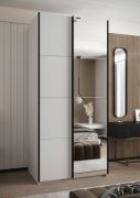 Penderie / Armoire à portes coulissantes / 2 portes coulissantes / 245,5 x 120 x 64 cm / 6 compartiments / Soft-Close / Miroir / 2 tringles à vêtements / Couleur : Blanc