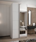 Penderie / armoire à portes coulissantes / 6 compartiments / 2 penderies / 245,5 x 120 x 64 cm / Couleur : Blanc / Soft-Close / 2 portes coulissantes / Miroir