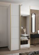 Penderie / Armoire à portes coulissantes / 245,5 x 120 x 64 cm / 6 compartiments / miroir / 2 tringles à vêtements / Couleur : Blanc / 2 portes coulissantes / Soft-Close