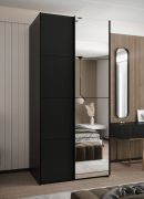 Penderie / Armoire à portes coulissantes / 6 compartiments / 245,5 x 120 x 64 cm / 2 tringles à vêtements / 2 portes coulissantes / Soft-Close / Miroir / Couleur : Noir