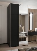 Penderie / Armoire à portes coulissantes / Couleur : Noir / 245,5 x 120 x 64 cm / 6 compartiments / 2 tringles à vêtements / Soft-Close / 2 portes coulissantes / Miroir