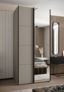 Penderie / Armoire à portes coulissantes / Soft-Close / Miroir / Couleur : Cachemire / 6 compartiments / 2 tringles à vêtements / 245,5 x 120 x 64 cm / 2 portes coulissantes