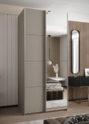 Penderie / Armoire à portes coulissantes / 245,5 x 120 x 64 cm / Couleur : Cachemire / 6 compartiments / Miroir / 2 tringles à vêtements / Soft-Close / 2 portes coulissantes