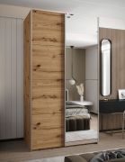 Penderie / Armoire à portes coulissantes / 245,5 x 130 x 64 cm / 6 compartiments / 2 portes coulissantes / Soft-Close / 2 tringles à vêtements / Couleur : Chêne Artisan / Miroir
