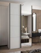 Penderie / Armoire à portes coulissantes / 245,5 x 130 x 64 cm / Soft-Close / 6 compartiments / 2 tringles à vêtements / Couleur : Blanc / 2 portes coulissantes / Miroir