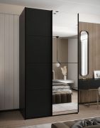 Penderie / Armoire à portes coulissantes / 6 compartiments / Couleur : Noir / 2 tringles à vêtements / 245,5 x 130 x 64 cm / Soft-Close / Miroir / 2 portes coulissantes
