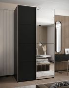 Penderie / Armoire à portes coulissantes / Soft-Close / Miroir / 245,5 x 130 x 64 cm / 6 compartiments / 2 tringles à vêtements / Couleur : Noir / 2 portes coulissantes