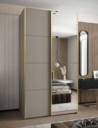 Penderie / Armoire à portes coulissantes / 6 compartiments / Couleur : Cachemire / Soft-Close / Miroir / 2 tringles à vêtements / 2 portes coulissantes / 245,5 x 130 x 64 cm