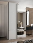 Penderie / Armoire à portes coulissantes / Miroir / 2 tringles à vêtements / 245,5 x 140 x 64 cm / Soft-Close / 6 compartiments / Couleur : Blanc / 2 portes coulissantes