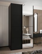 Penderie / Armoire à portes coulissantes / 245,5 x 140 x 64 cm / Couleur : Noir / 2 tringles à vêtements / Soft-Close / 2 portes coulissantes / Miroir / 6 compartiments
