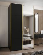 Penderie / Armoire à portes coulissantes / 245,5 x 140 x 64 cm / 2 portes coulissantes / 6 compartiments / 2 tringles à vêtements / Soft-Close / Miroir / Couleur : Noir