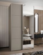 Penderie / Armoire à portes coulissantes / 245,5 x 140 x 64 cm / 6 compartiments / 2 tringles à vêtements / 2 portes coulissantes / Soft-Close / Miroir / Couleur : Cachemire