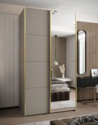 Penderie / Armoire à portes coulissantes / Couleur : Cachemire / Soft-Close / Miroir / 2 tringles à vêtements / 245,5 x 140 x 64 cm / 2 portes coulissantes / 6 compartiments