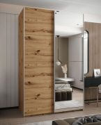 Penderie / Armoire à portes coulissantes / 245,5 x 150 x 64 cm / Couleur : Chêne Artisan / 2 portes coulissantes / Soft-Close / Miroir / 2 tringles à vêtements / 6 compartiments