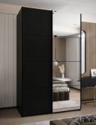 Penderie / Armoire à portes coulissantes / 245,5 x 150 x 64 cm / 2 portes coulissantes / 6 compartiments / Couleur : Noir / 2 tringles à vêtements / Miroir / Soft-Close