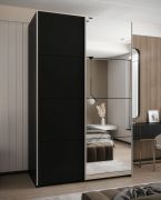 Penderie / Armoire à portes coulissantes / Couleur : Noir / 2 tringles à vêtements / 245,5 x 150 x 64 cm / Soft-Close / 2 portes coulissantes / Miroir / 6 compartiments