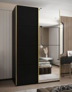 Penderie / Armoire à portes coulissantes / 245,5 x 150 x 64 cm / Miroir / 6 compartiments / 2 tringles à vêtements / 2 portes coulissantes / Soft-Close / Couleur : Noir