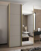 Penderie / Armoire à portes coulissantes / 245,5 x 150 x 64 cm / 6 compartiments / 2 tringles à vêtements / Couleur : Cachemire / 2 portes coulissantes / Miroir / Soft-Close