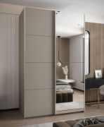 Penderie / Armoire à portes coulissantes / 245,5 x 160 x 64 cm / 11 compartiments / Couleur : Cachemire / 2 tringles à vêtements / 2 portes coulissantes / Miroir / Soft-Close