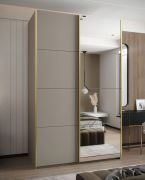 Penderie / Armoire à portes coulissantes / Soft-Close / Miroir / Couleur : Cachemire / 245,5 x 160 x 64 cm / 2 Barre de penderie / 2 Portes coulissantes / 11 compartiments